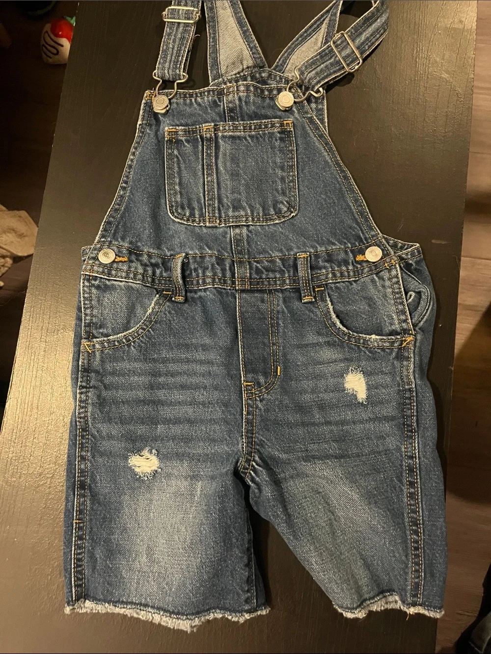 Old Navy Distressed Dark Blue Denim Short Overalls